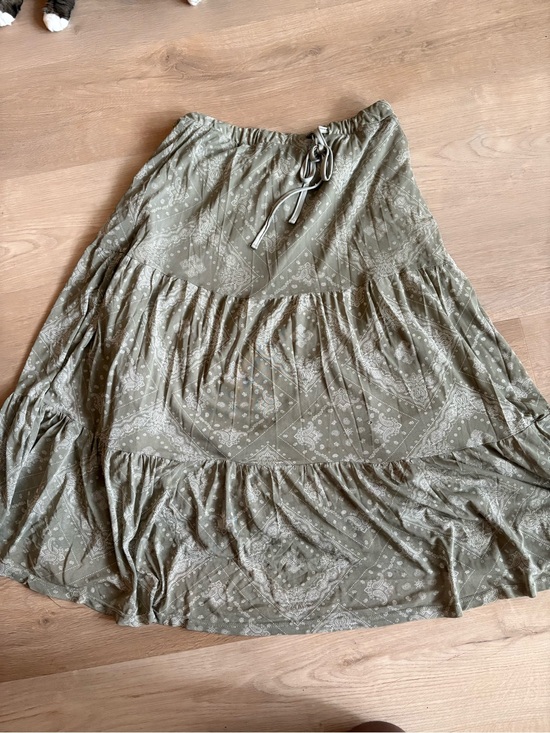 Dresses & Skirts - Tiered Olive Green Floral Print Maxi Skirt